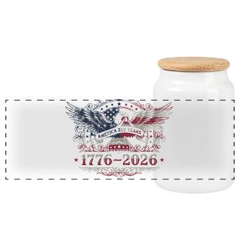 Amerika 250 Jahre 1776–2026 Vintage Patriotic Eagl - Panorama Keksdose mit Holzdeckel - Weiß - Vorne
