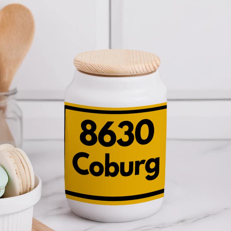 OLD POSTCODE POSTCODE 8630 COBURG HEIMATSTOLZ Panoramic Cookie Jar with Wooden Lid