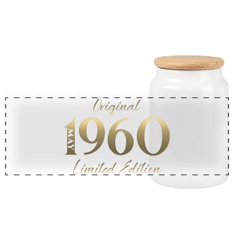 66th Birthday Gift Husband Original May 1960 - Panoramic Cookie Jar with Wooden Lid - white - Front