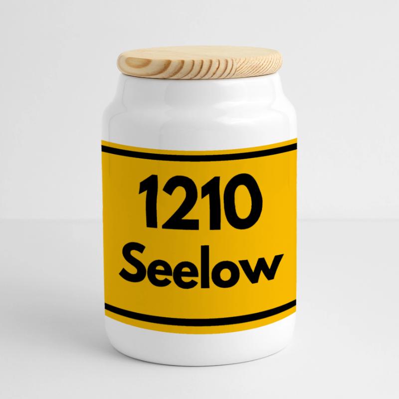 OLD POSTCODE POSTCODE RETRO 1210 SEELOW HEIMAT Panoramic Cookie Jar with Wooden Lid