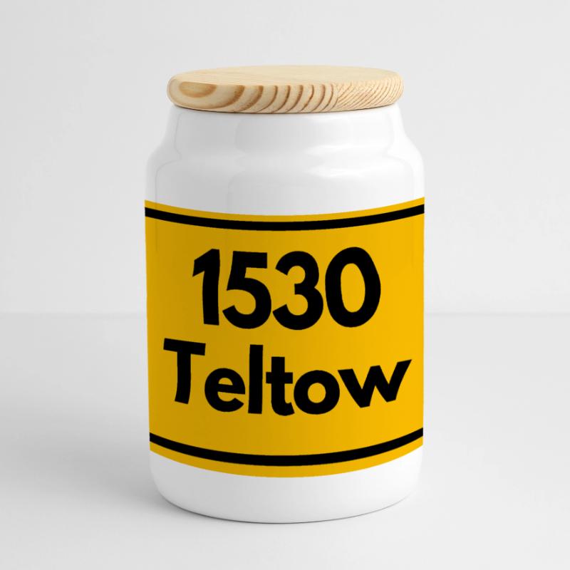 OLD POSTCODE POSTCODE RETRO 1530 TELTOW HEIMAT Panoramic Cookie Jar with Wooden Lid