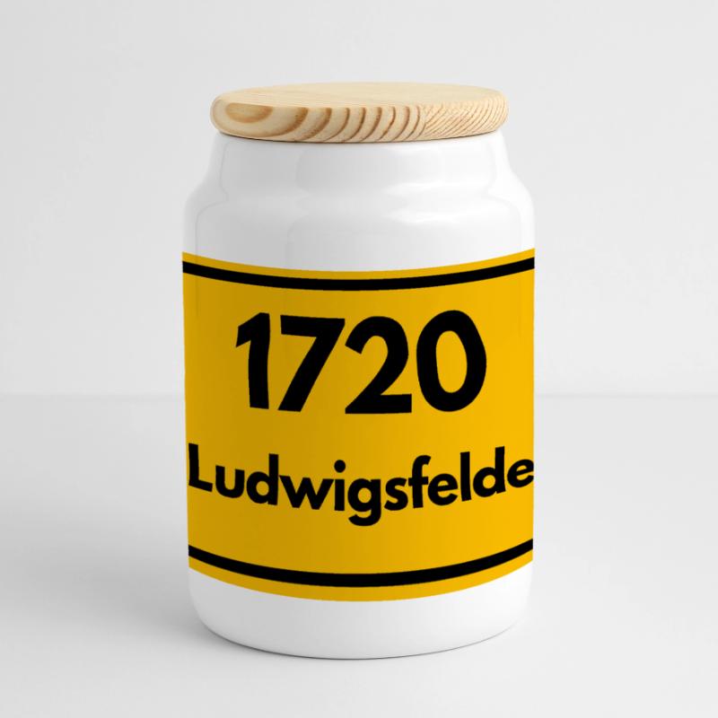 OLD POSTCODE POSTCODE RETRO 1720 LUDWIGSFELDE Panoramic Cookie Jar with Wooden Lid