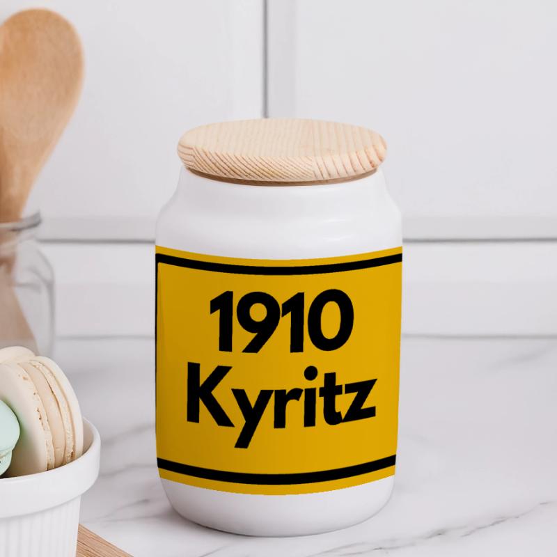 OLD POSTCODE POSTCODE RETRO 1910 KYRITZ HEIMAT Panoramic Cookie Jar with Wooden Lid