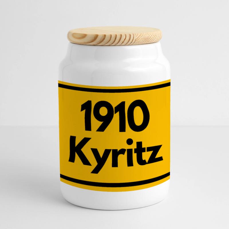 OLD POSTCODE POSTCODE RETRO 1910 KYRITZ HEIMAT Panoramic Cookie Jar with Wooden Lid