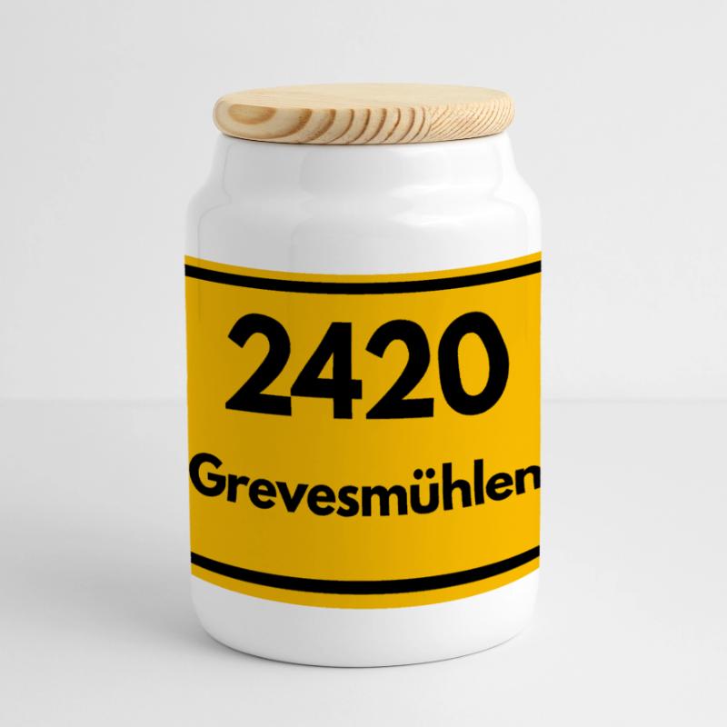 OLD POSTCODE POSTCODE RETRO 2420 GREVESMÜHLEN Panoramic Cookie Jar with Wooden Lid