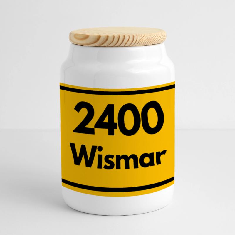 OLD POSTCODE POSTCODE RETRO 2400 WISMAR HEIMAT Panoramic Cookie Jar with Wooden Lid