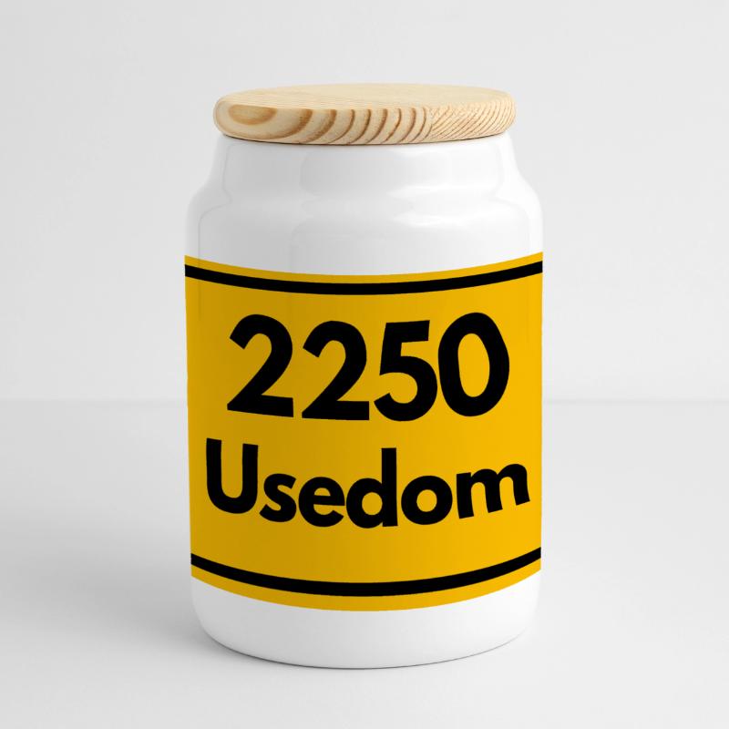 OLD POSTCODE POSTCODE RETRO 2250 USEDOM HEIMAT Panoramic Cookie Jar with Wooden Lid