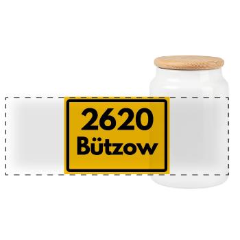 ALTE POSTLEITZAHL PLZ RETRO 2620 BÜTZOW HEIMAT - Panorama Keksdose mit Holzdeckel - Weiß - Vorne