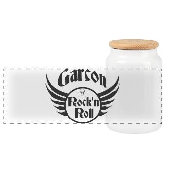 Garçon Rock and Roll Crâne Ailes - Boîte à biscuits avec couvercle en bois - blanc - Devant