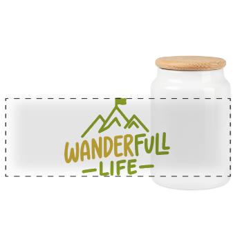 Wanderfull Life, Wortspiel Wandern mit Berg - Panorama Keksdose mit Holzdeckel - Weiß - Vorne