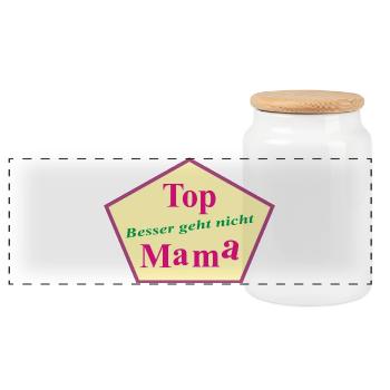 Top Mama – Besser geht nicht - Panorama Keksdose mit Holzdeckel - Weiß - Vorne