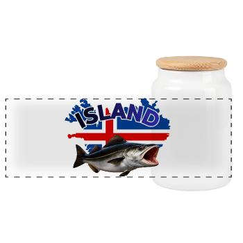 Island Köhler Angeln - Seelachs Fishing - Panorama Keksdose mit Holzdeckel - Weiß - Vorne