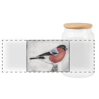 Bird colorfully colored - print template hand carved - Panoramic Cookie Jar with Wooden Lid - white - Front
