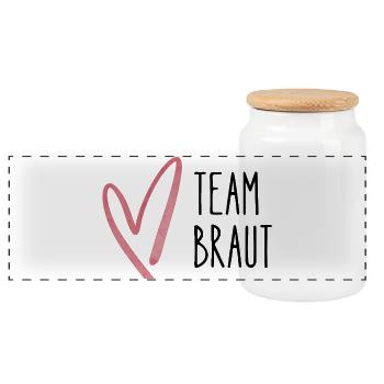 Team Braut. Herz – Modernes JGA Design - Panorama Keksdose mit Holzdeckel - Weiß - Vorne