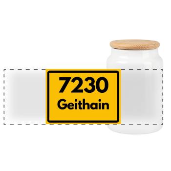ALTE POSTLEITZAHL 7230 GEITHAIN HEIMATSTOLZ SACHSE - Panorama Keksdose mit Holzdeckel - Weiß - Vorne