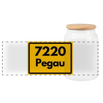 ALTE POSTLEITZAHL 7220 PEGAU HEIMATSTOLZ SACHSEN - Panorama Keksdose mit Holzdeckel - Weiß - Vorne