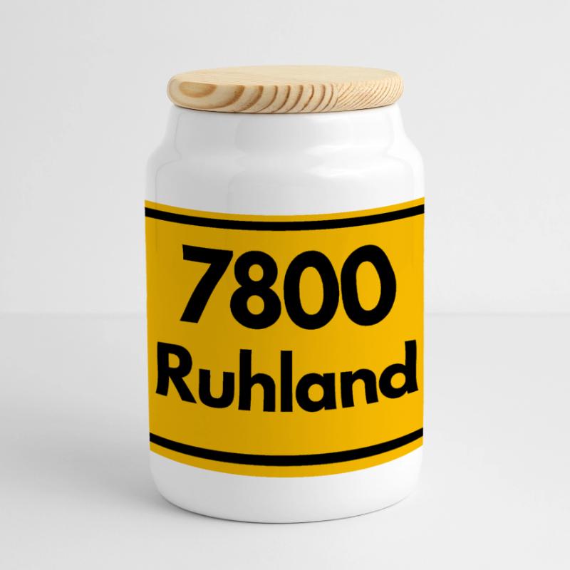 OLD POSTCODE POSTCODE, BRANDENBURG 7800 RUHLAND Panoramic Cookie Jar with Wooden Lid