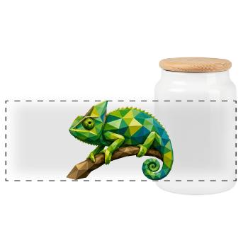 Geometric Chameleon Branch - Panoramic Cookie Jar with Wooden Lid - white - Front
