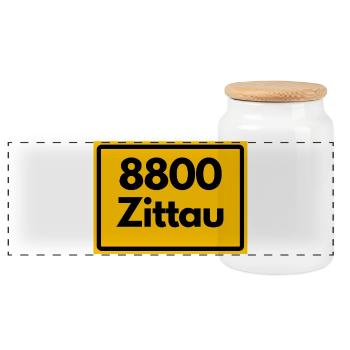 8800 02763 ZITTAU SACHSEN 8800 ALTE POSTLEITZAHL  - Panorama Keksdose mit Holzdeckel - Weiß - Vorne