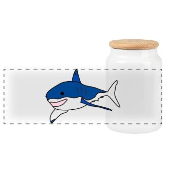 Great White Shark Cartoon - Panoramic Cookie Jar with Wooden Lid - white - Front