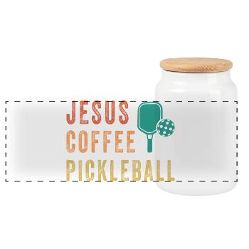 Jesus Coffee Pickleball - Panorama Keksdose mit Holzdeckel - Weiß - Vorne
