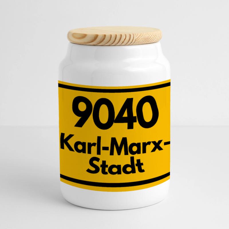 9040 POSTCODE SAXONY KARL MARX CITY OLD POSTCODE Panoramic Cookie Jar with Wooden Lid