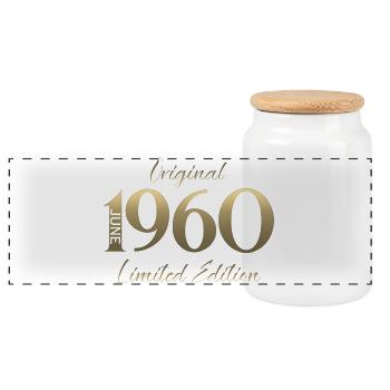 Cadeau pour le 66e anniversaire Vintage juin Années 1960 - Boîte à biscuits avec couvercle en bois - blanc - Devant