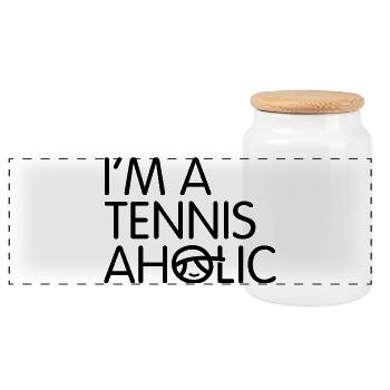 I'm a Tennis-Aholic - Panoramic Cookie Jar with Wooden Lid - white - Front