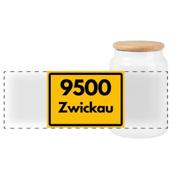 ALTE POSTLEITZAHL PLZ SACHSEN 9500 08064 ZWICKAU - Panorama Keksdose mit Holzdeckel - Weiß - Vorne