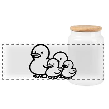 Duck Family - Panoramic Cookie Jar with Wooden Lid - white - Front