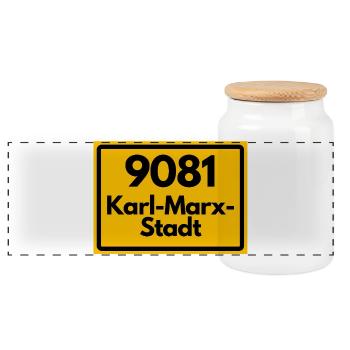 9081 ALTE POSTLEITZAHL PLZ 09130 CHEMNITZ SACHSEN - Panorama Keksdose mit Holzdeckel - Weiß - Vorne