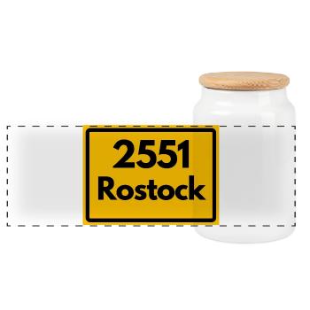 2551 ROSTOCK DDR RETRO HEIMATSTOLZ MECK-POMM - Panorama Keksdose mit Holzdeckel - Weiß - Vorne