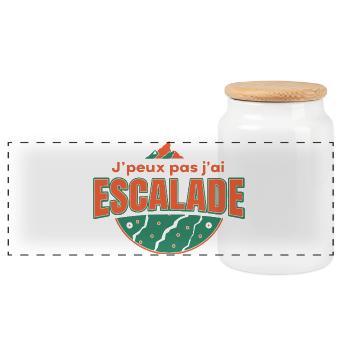 Escalade: J’peux pas, j’ai Escalade - Boîte à biscuits avec couvercle en bois - blanc - Devant