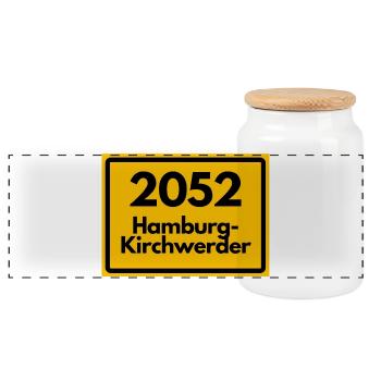 ALTE POSTLEITZAHL 2052 HAMBURG-KIRCHWERDER HAMBURG - Panorama Keksdose mit Holzdeckel - Weiß - Vorne