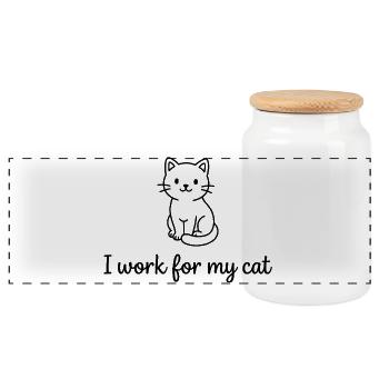 Je travaille pour mon chat Drôle de propriétaire de chat Design - Boîte à biscuits avec couvercle en bois - blanc - Devant
