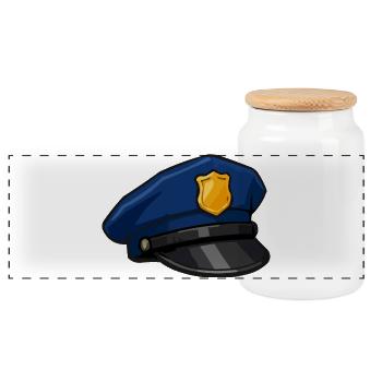 Cartoon Police Cap with Badge - Panoramic Cookie Jar with Wooden Lid - white - Front
