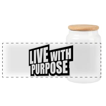 Live With Purpose Motivation Sense Mindset Saying - Panoramic Cookie Jar with Wooden Lid - white - Front