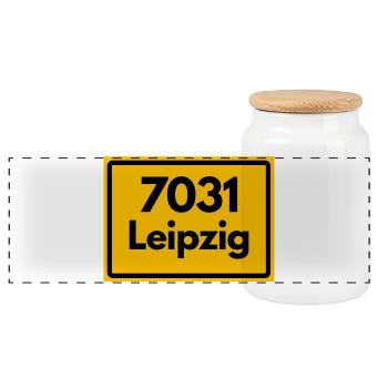ALTE POSTLEITZAHL 7021 PLZ 04109 LEIPZIG SACHSEN - Panorama Keksdose mit Holzdeckel - Weiß - Vorne
