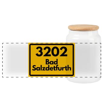 ALTE POSTLEITZAHL 3202 PLZ 31162 BAD SALZDETFURTH  - Panorama Keksdose mit Holzdeckel - Weiß - Vorne