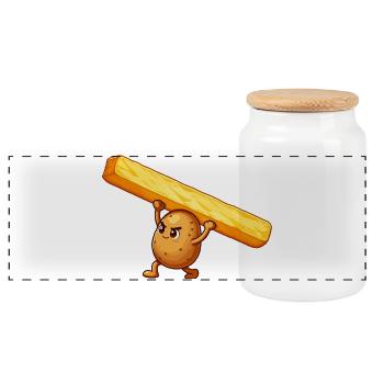 Kartoffelheld mit Pommes - Panorama Keksdose mit Holzdeckel - Weiß - Vorne