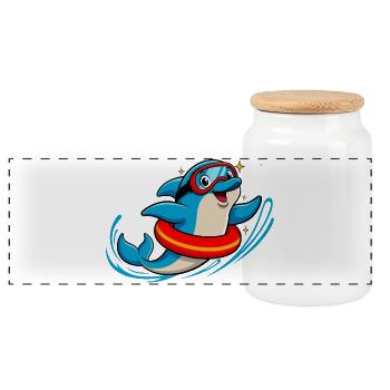 Dauphin drôle avec des lunettes de plongée - Boîte à biscuits avec couvercle en bois - blanc - Devant