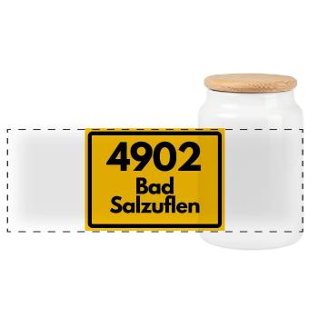 ALTE POSTLEITZAHL 4902 PLZ 32105 BAD SALZUFLEN NRW - Panorama Keksdose mit Holzdeckel - Weiß - Vorne