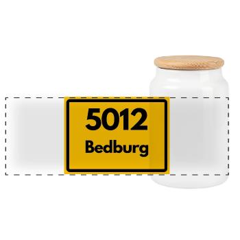 ALTE POSTLEITZAHL 5012 PLZ 50181 BEDBURG NRW - Panorama Keksdose mit Holzdeckel - Weiß - Vorne