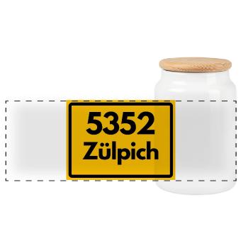 ALTE POSTLEITZAHL 5352 PLZ 53909 ZÜLPICH NRW - Panorama Keksdose mit Holzdeckel - Weiß - Vorne