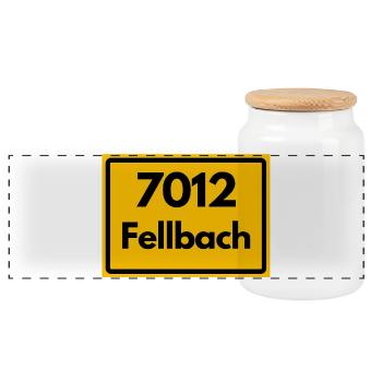 ALTE POSTLEITZAHL 7012 PLZ 70734 FELLBACH BAWÜ - Panorama Keksdose mit Holzdeckel - Weiß - Vorne