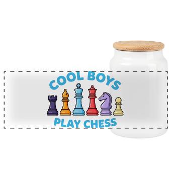 Cool Boys play Chess coole Jungs spielen Schach - Panoramic Cookie Jar with Wooden Lid - white - Front