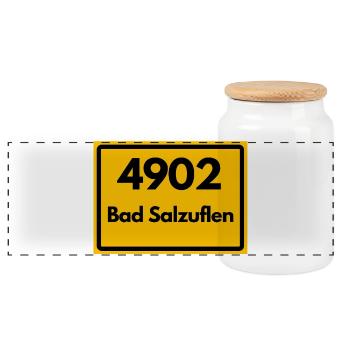 ALTE POSTLEITZAHL 4902 PLZ 32105 BAD SALZUFLEN NRW - Panorama Keksdose mit Holzdeckel - Weiß - Vorne
