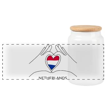Holland Fan Heart with Dutch Flag - Panoramic Cookie Jar with Wooden Lid - white - Front