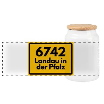 ALTE POSTLEITZAHL 6742 PLZ 76829 LANDAU I.D. PFALZ - Panorama Keksdose mit Holzdeckel - Weiß - Vorne