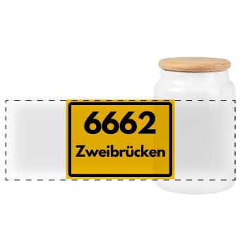 ALTE POSTLEITZAHL 6662 PLZ 66482 ZWEIBRÜCKEN RP - Panorama Keksdose mit Holzdeckel - Weiß - Vorne